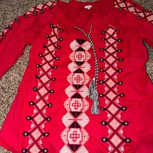 Crown & Ivy Red Embroidered Blouse